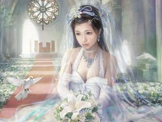 обои Святой храм и невеста в свадебном платье фото