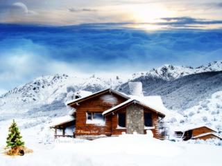 обои Уютный домик среди снегов фото
