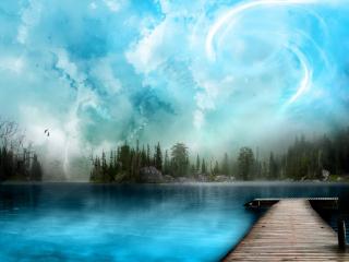 обои Голубое озеро и загадочный лес фото