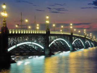 обои Вечер мост с подсветкой фото