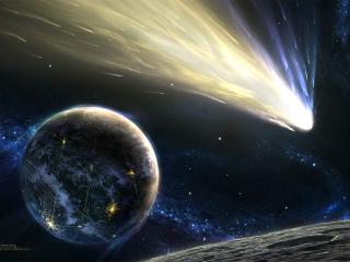 обои Комета пролетает над планетой фото