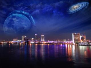 обои Космическая красота над ночным городом фото