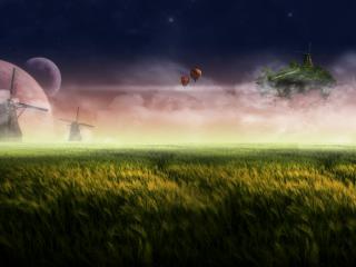 обои Пшеничное поле и призрачное небо фото
