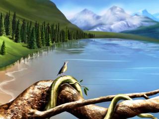 обои Озеро у горного леса фото