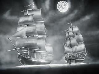 обои Серебряные паруса,   серебряная луна,   серебряная ночь фото