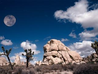 обои Луна над пустыней днем фото
