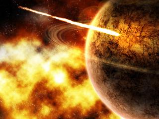 обои Огненный метеорит приближается к планете фото