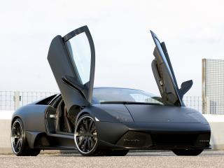обои Unicate Lamborghini Murcielago LP 640 Yeniceri Edition черная с открытыми дверями фото