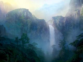 обои Горный водопад в джунглях фото