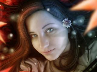 обои Портрет девушки с цветком в волосах фото