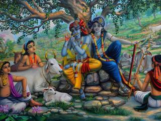 обои Кришна и Баларама с пастушками фото