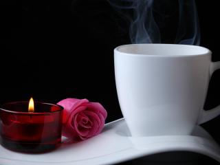 обои Чашка кофе и цветок и свеча фото