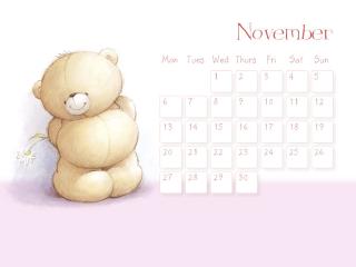 обои Календарь - 2013 Ноябрь - Мишка с букетом за спиной фото
