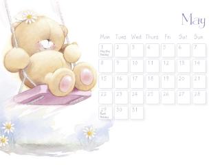 обои Календарь - 2013 Май - Мишка на качелях фото