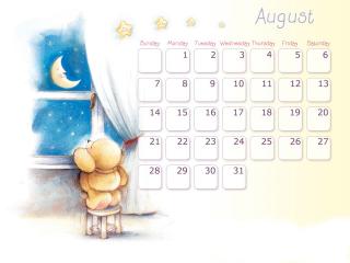 обои для рабочего стола: Календарь - 2013 Август - Лунная ночь
