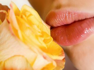 обои Красные губы желтая роза фото