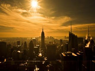 обои Палящее Солнце над мегаполисом фото