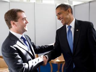 обои для рабочего стола: Президенты,   медведев и barack obama