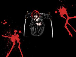обои Девушка с мечами брызги крови фото