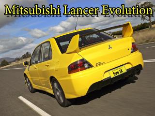 обои для рабочего стола: Mitsubishi Lancer Evolution желтого цвета на дороге