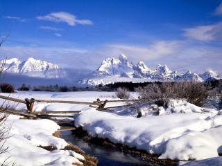 обои Горы,   ручей,   зимний пейзаж фото