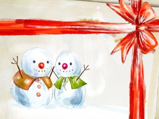 обои Новый год,   снеговики,   подарок фото