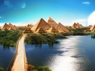 обои Египетские пирамиды и мост через реку фото