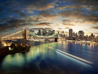 обои Вечерний вид моста и зданий нью-йорка фото