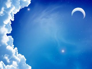 обои Месяц и звезды в облачном небе фото