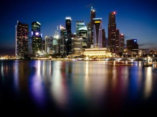 обои Ночной  мегаполис с небоскребами в Сингапуре фото