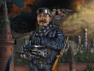 обои Сталин у кремля с  пулеметом фото