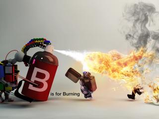 обои Заяц с зажигалкой,   кубик с балончиком и огонь фото