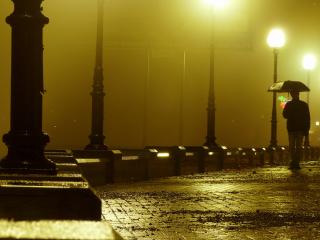 обои Вечерний дождь на набережной и одиночество фото