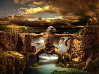 обои Мост между скалами в виде мужчины орла фото