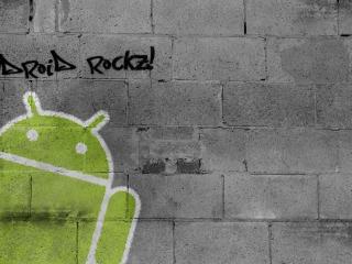 обои Нарисованный Android на кирпичной стене фото
