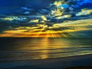 обои Сине-желтый восход солнца над морем фото