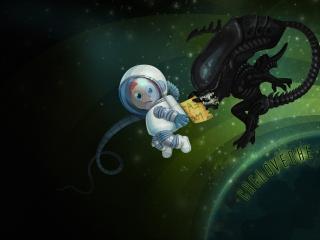 обои Чужой и космонавт в открытом космосе фото