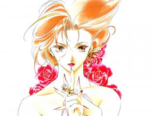 обои Kakinouchi Narumi,   рисунок девушки с розами фото