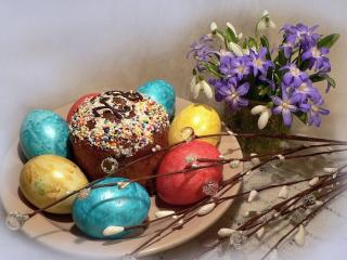 обои Пасха,   яйца и цветы фото