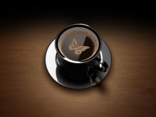 обои Чаша кофе с пеной бабочкой фото