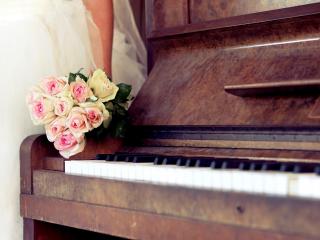 обои Букет роз у старого рояля фото