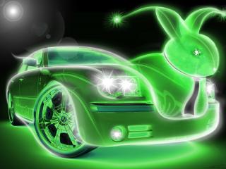 обои Зеленое авто заяц фото