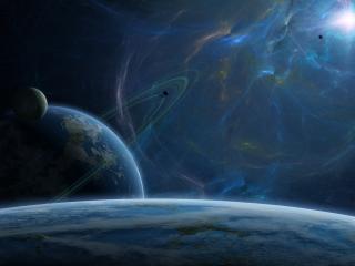 обои Свет в синем космосе фото
