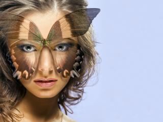 обои Девушки портрет с маской бабочки фото