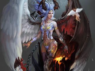 обои Сказочная девушка,   ангел и демон фото
