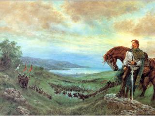 обои Рисунок богатыря с конем и воюющей рати фото
