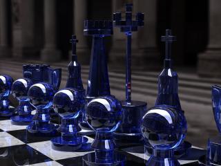 обои Синие шахматные фигуры на доске фото