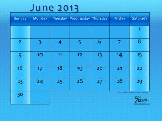 обои для рабочего стола: Календарь - 2013 Июнь - Голубой фон