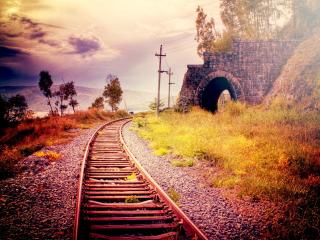 обои Железная дорога уходит в тоннель фото