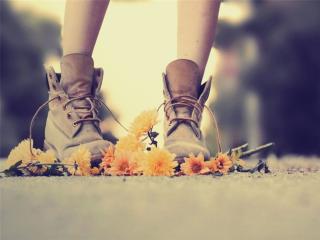 обои Ноги в ботинках топчут цветы фото